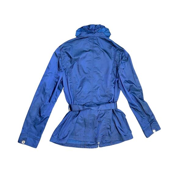 White House Black Market Belted Blue Nylon Ruffle Jacket coat Zip up Size XS - Picture 2 of 5